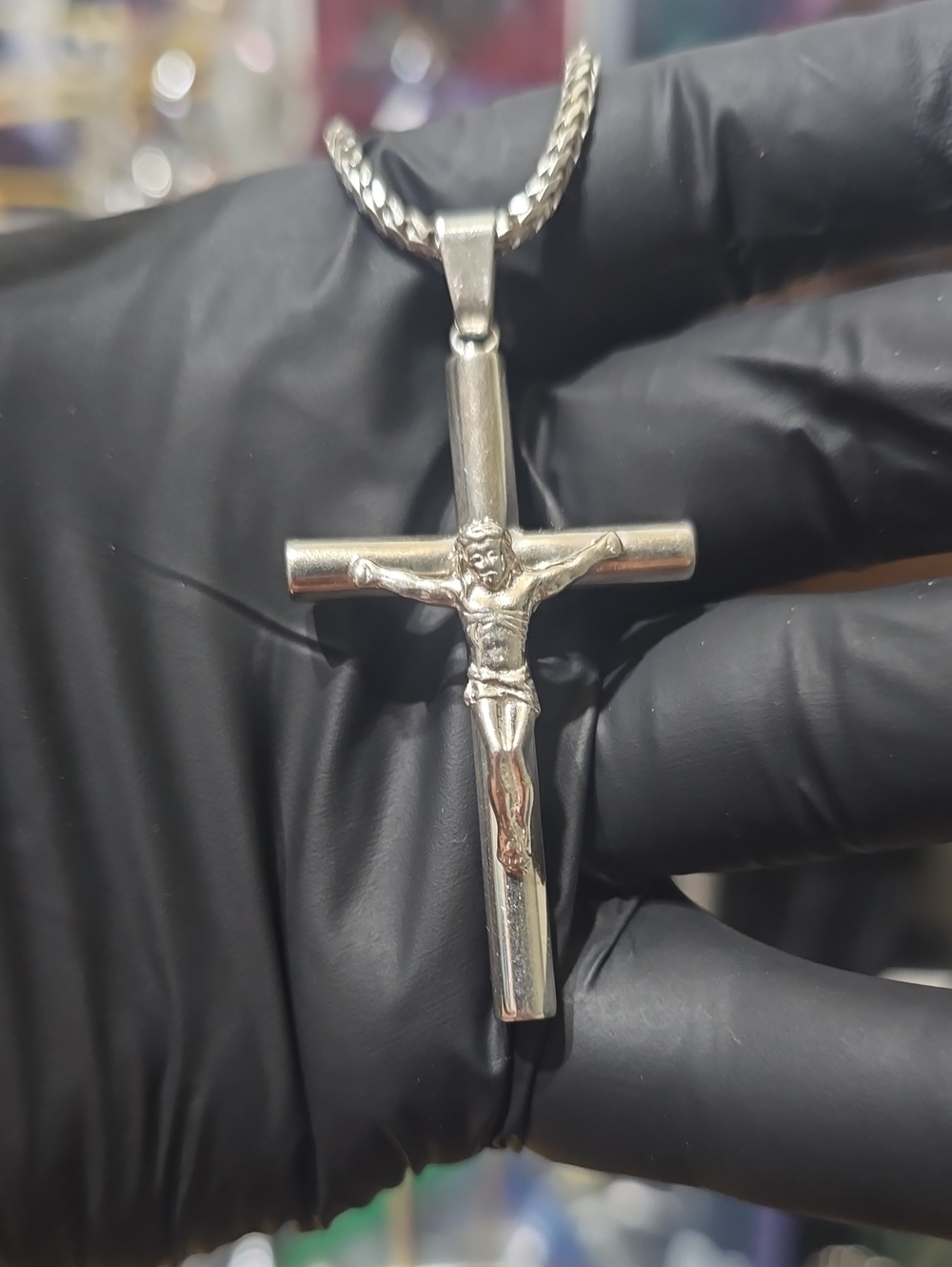 925 Solid Silver Jesus Crucifix Pendant w/ 22" Franco Chain
